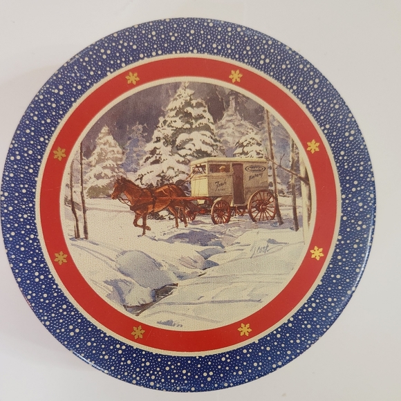Holiday Cookie Tin Gift Box Baker's Cart with Horse - Picture 1 of 7